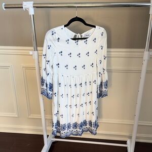 Lulu's White Dress with Blue Floral Accents